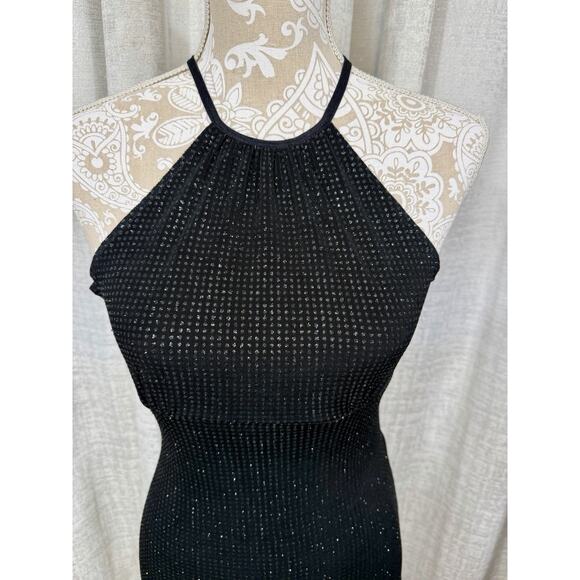 Wet Seal Black Halter Neck Bodycon Dress Open Back High-Low Hem Size Small - Picture 3 of 10